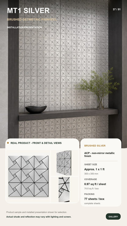 #MT01 Silver Decorative Acrylic Mosaic Tile (MOQ 77Pcs) (1 Tile Coverage Area 1 Sq Ft)