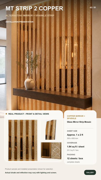 MTStrip2 Copper - Fluted Mirror Panels (MOQ 12PCS) (Size 12x24 inches)