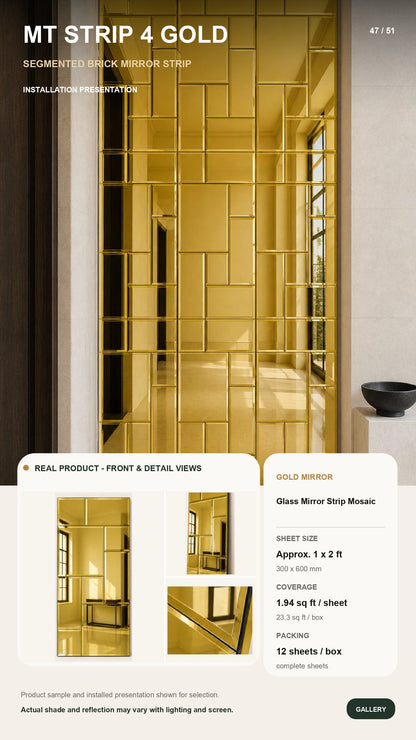 MTstrip4-Self adhesive Mosaic Fluted Mirror Panel (MOQ 12PCS) (Size 12x24 inches) - 3 colors options