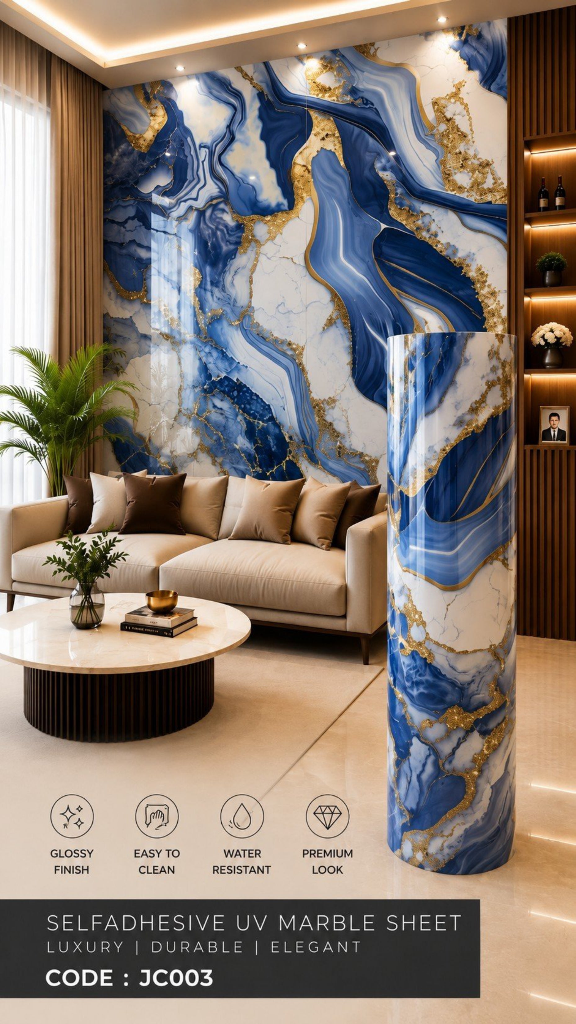 Self Adhesive UV Marble Sheets (size 10 x 4 Feet) JC 003
