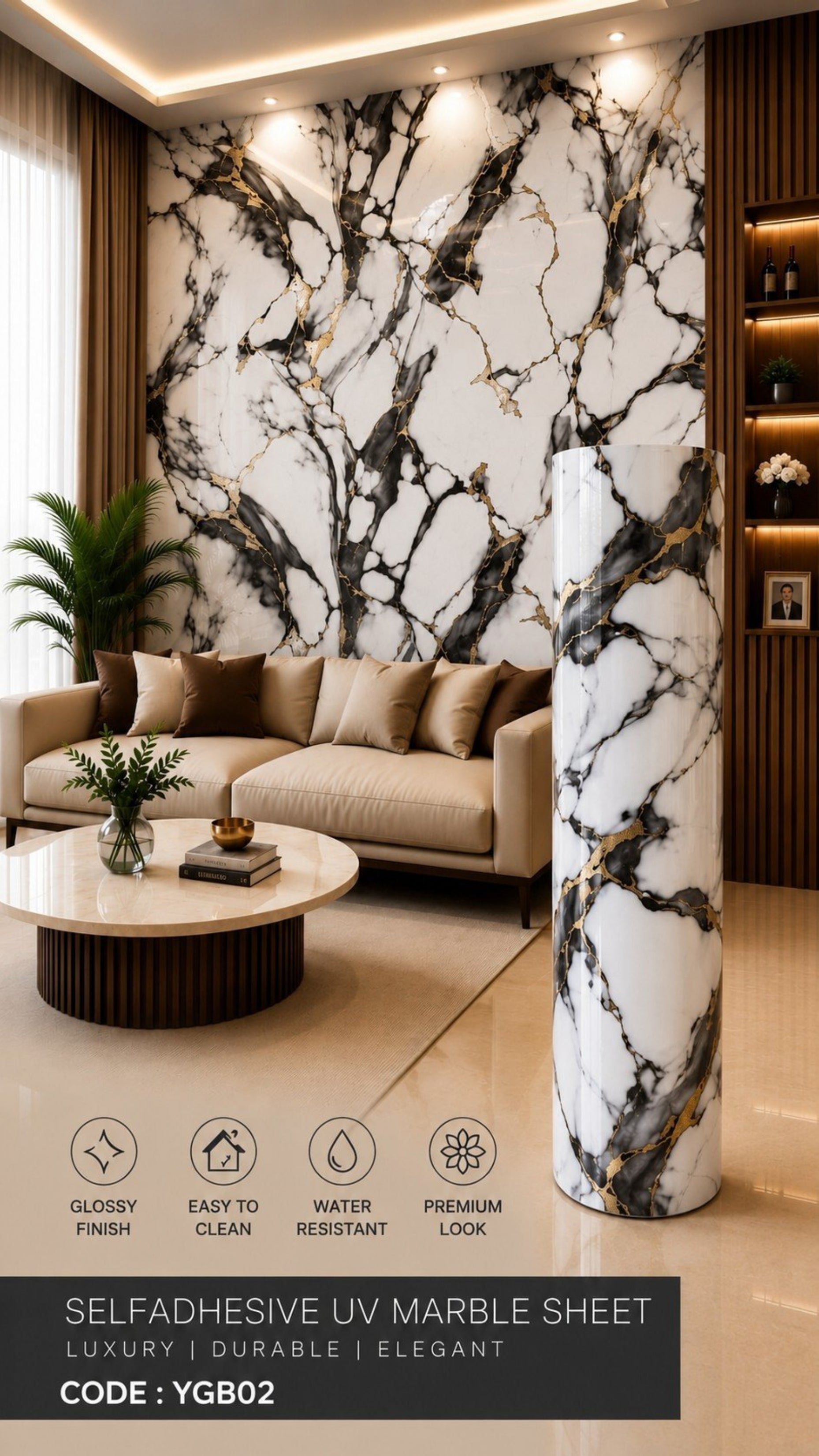 Self Adhesive UV Glossy Sheets (size 10 x 4 Feet) YGB02