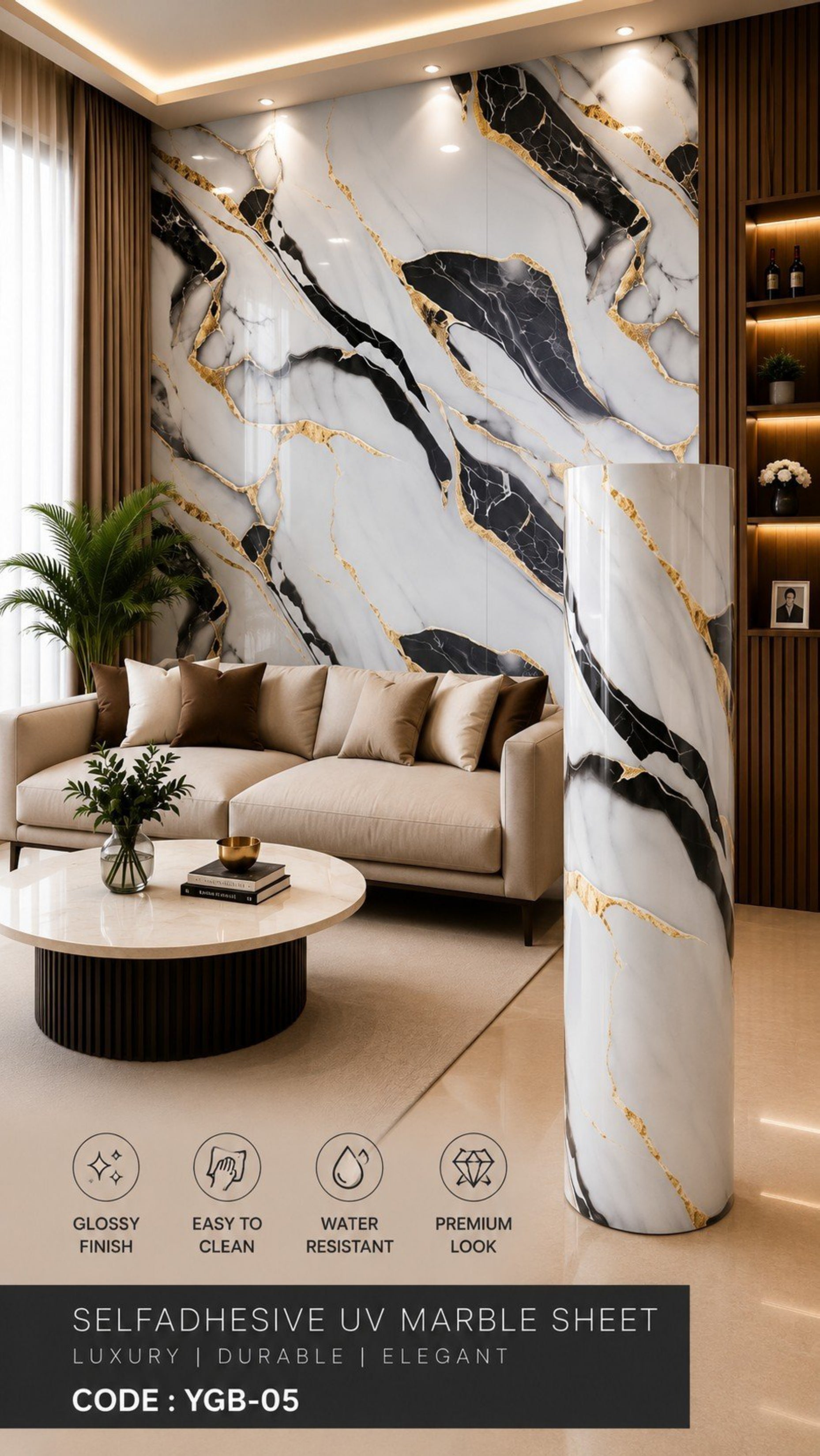 Self Adhesive UV Glossy Sheets (size 10 x 4 Feet) YGB05