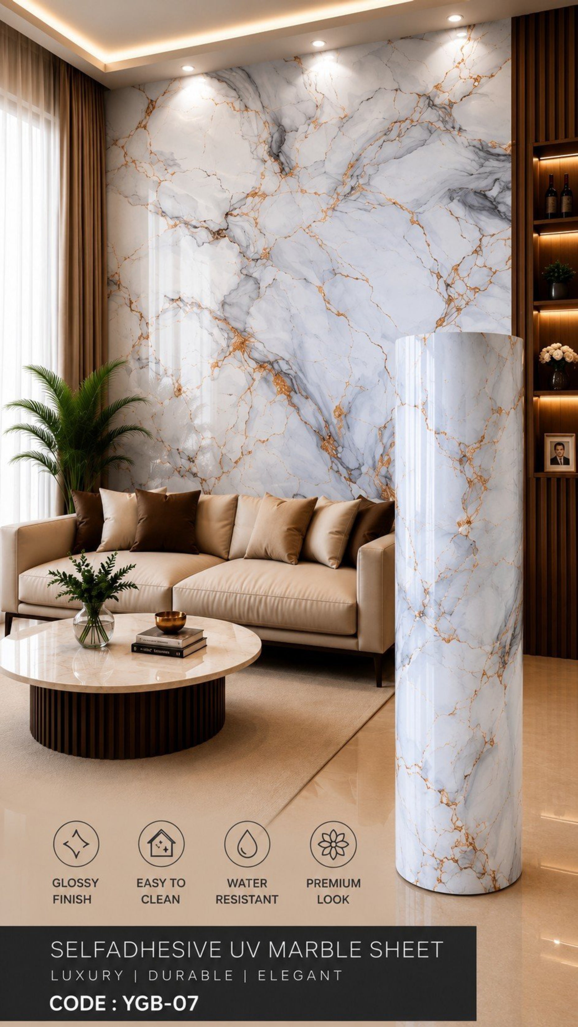 Self Adhesive UV Glossy Sheets (size 10 x 4 Feet) YGB07