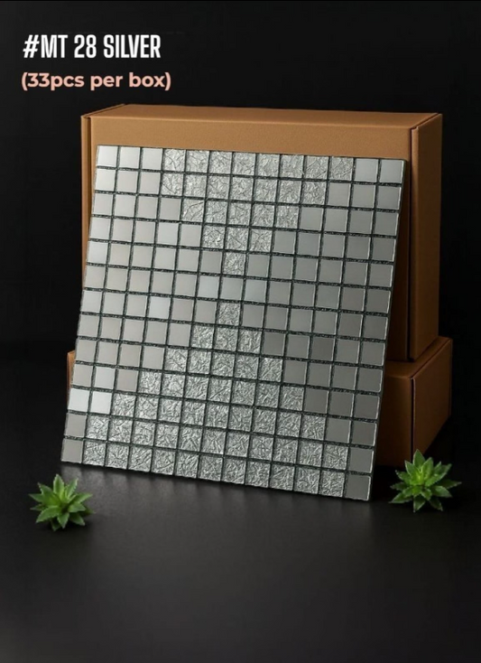 #Mt 28 SILVER Designer Glossy Silver Mosaic Tile (33 pcs per box)