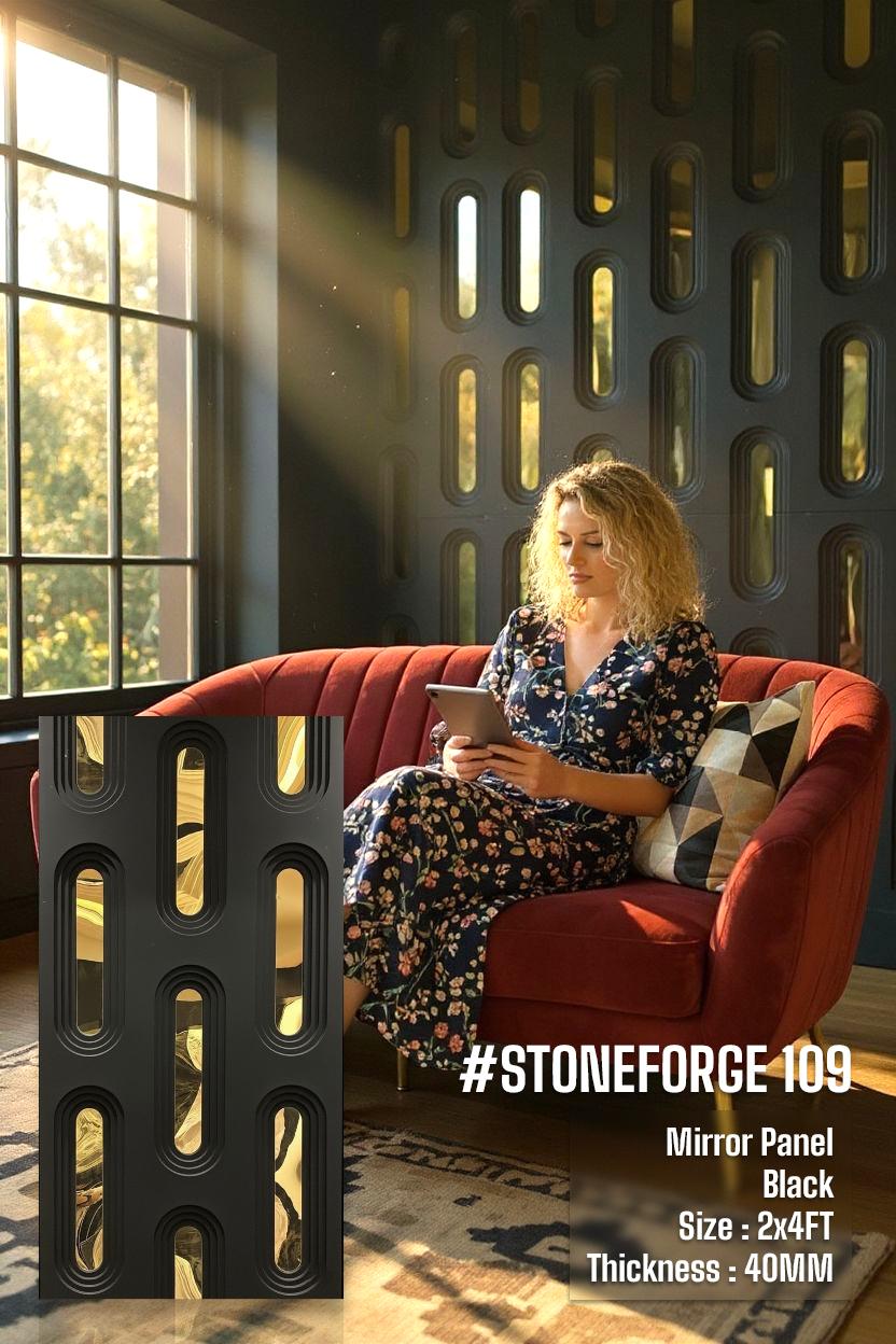 #StoneForge 109 Mirror - PU Panels Fluted Cutout Design- 40mm thickness - Size 2x4ft - 5 color options - SWASTIK CREATIONS The Trend Point