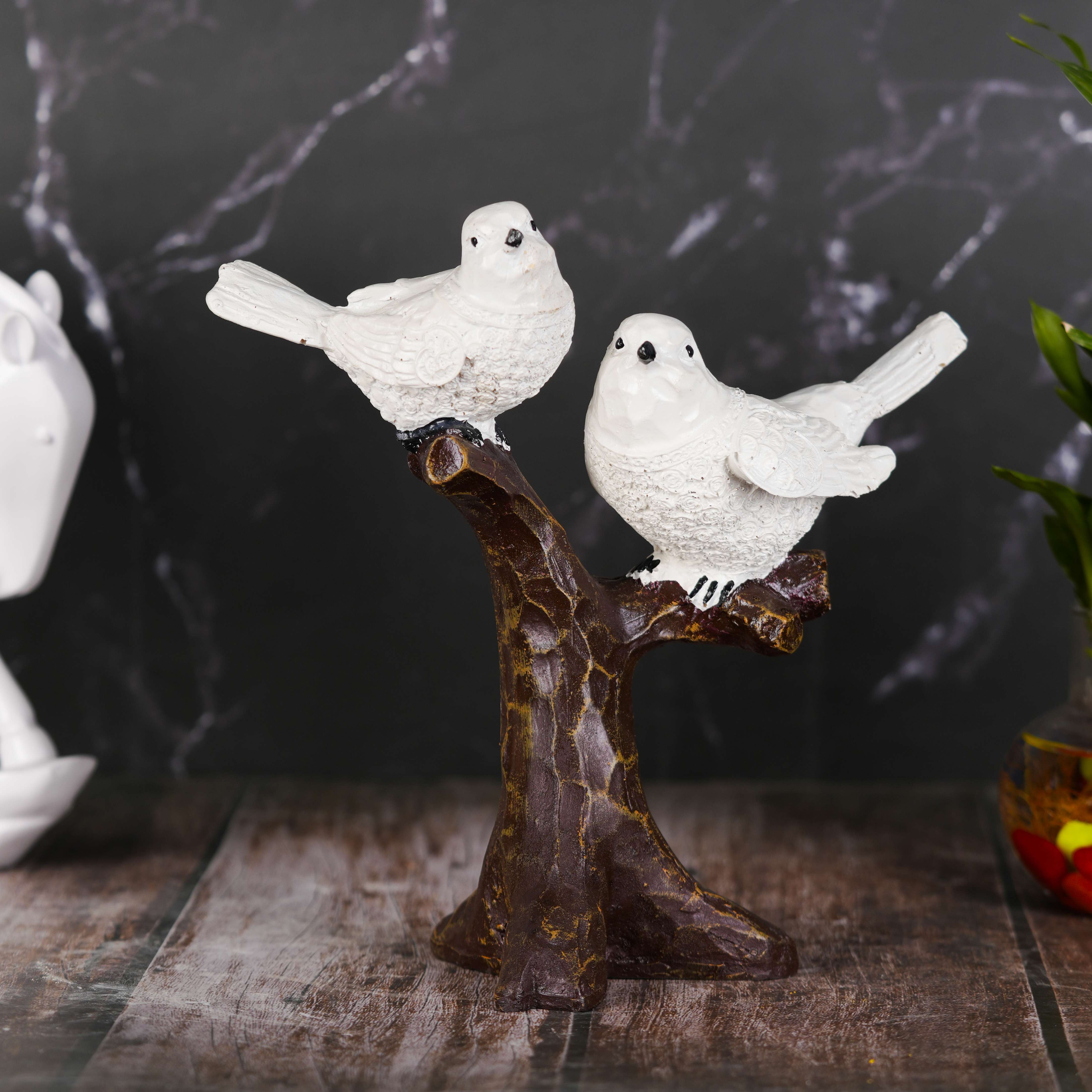 Swastik Creations Birds Sitting On Tree Branch Figurine Home Decoration Showpiece Chidiya Statue for Home Decor Item Sparrow Pair Showpiece (White) - SWASTIK CREATIONS The Trend Point