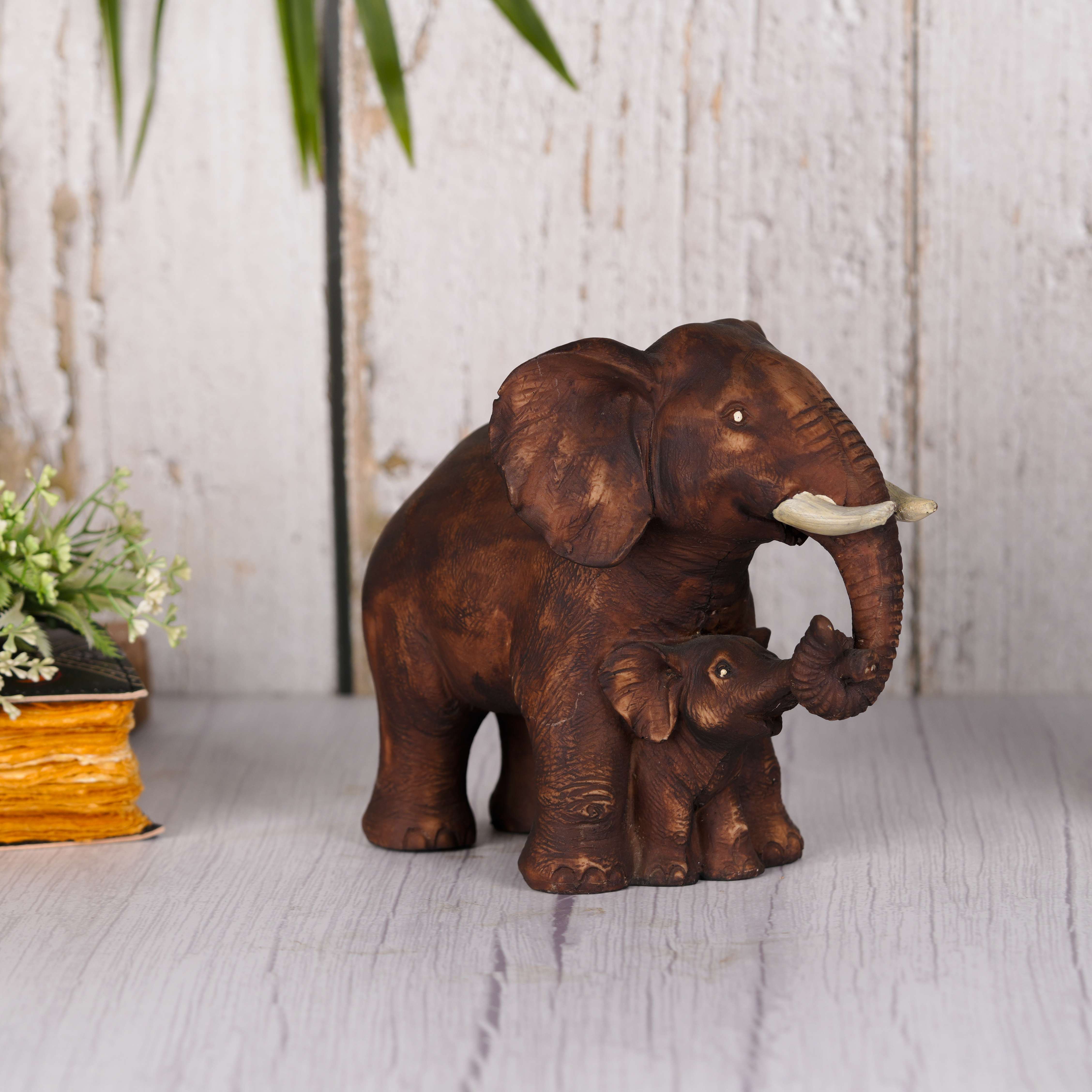 Swastik Creations Brown Poly Resin Mother & Baby Elephant' 8 Inches Showpiece Mother & Baby Elephant Figurine for Home Decor Living Room Office Home - SWASTIK CREATIONS The Trend Point