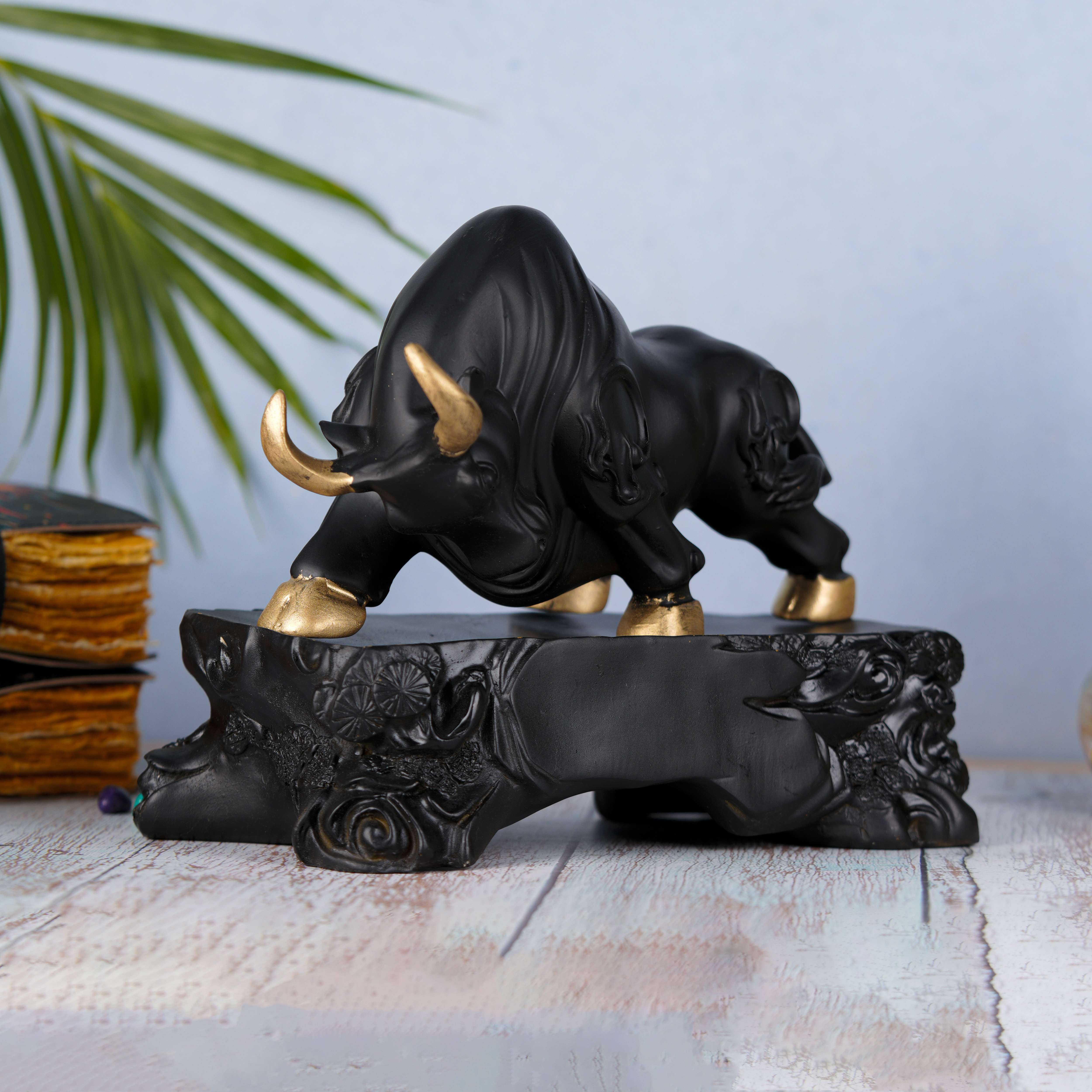 Swastik Creations Bull Statue Decorative Figurine with Black Base Wall Street Symbol Sculpture Figurines Home Decor Gift Decorative - SWASTIK CREATIONS The Trend Point