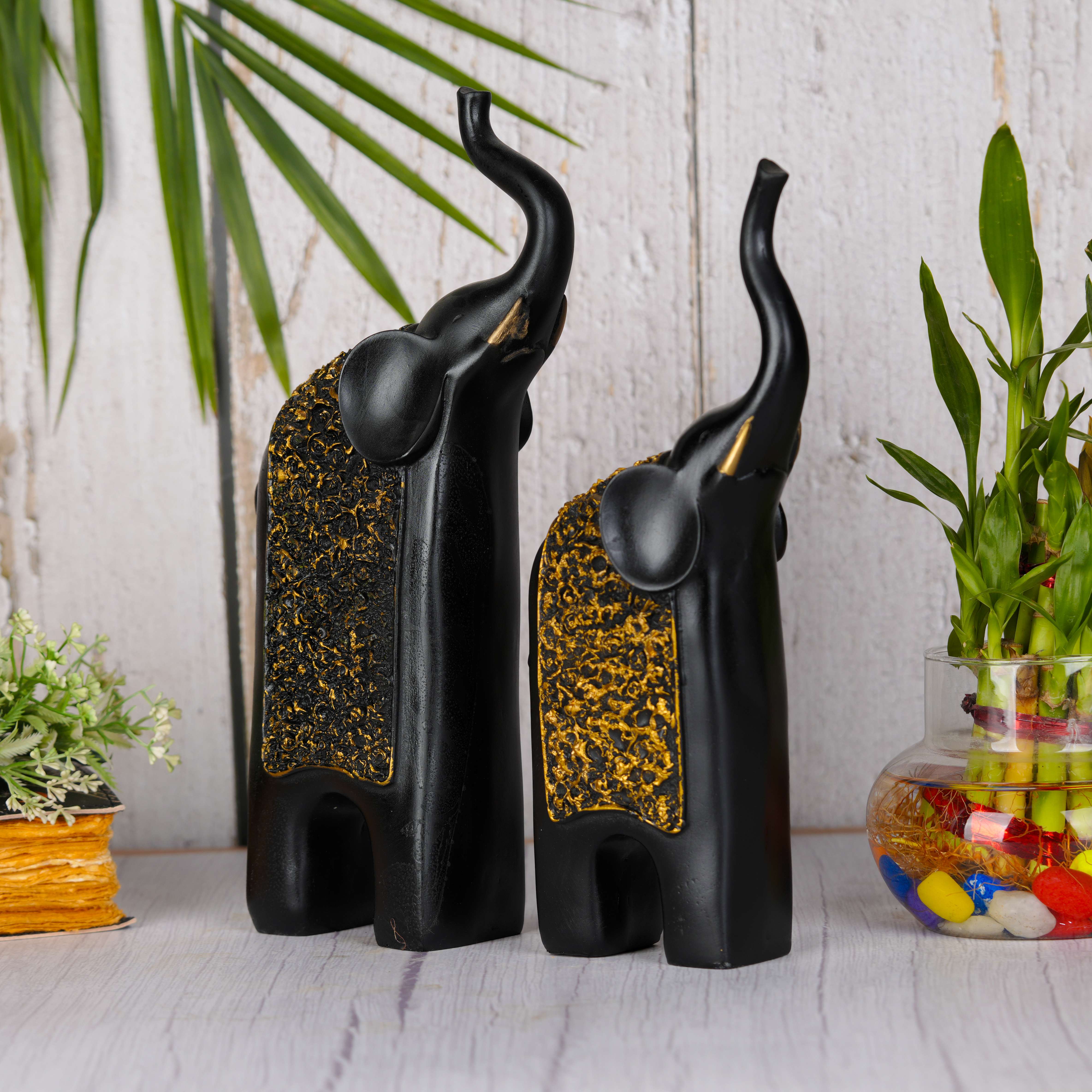 Swastik Creations Elephant Decorative Figurine, Decor Items for Main Door Entrance Interior of Living Room Centrepiece for Centre Table (Black Gold) - SWASTIK CREATIONS The Trend Point