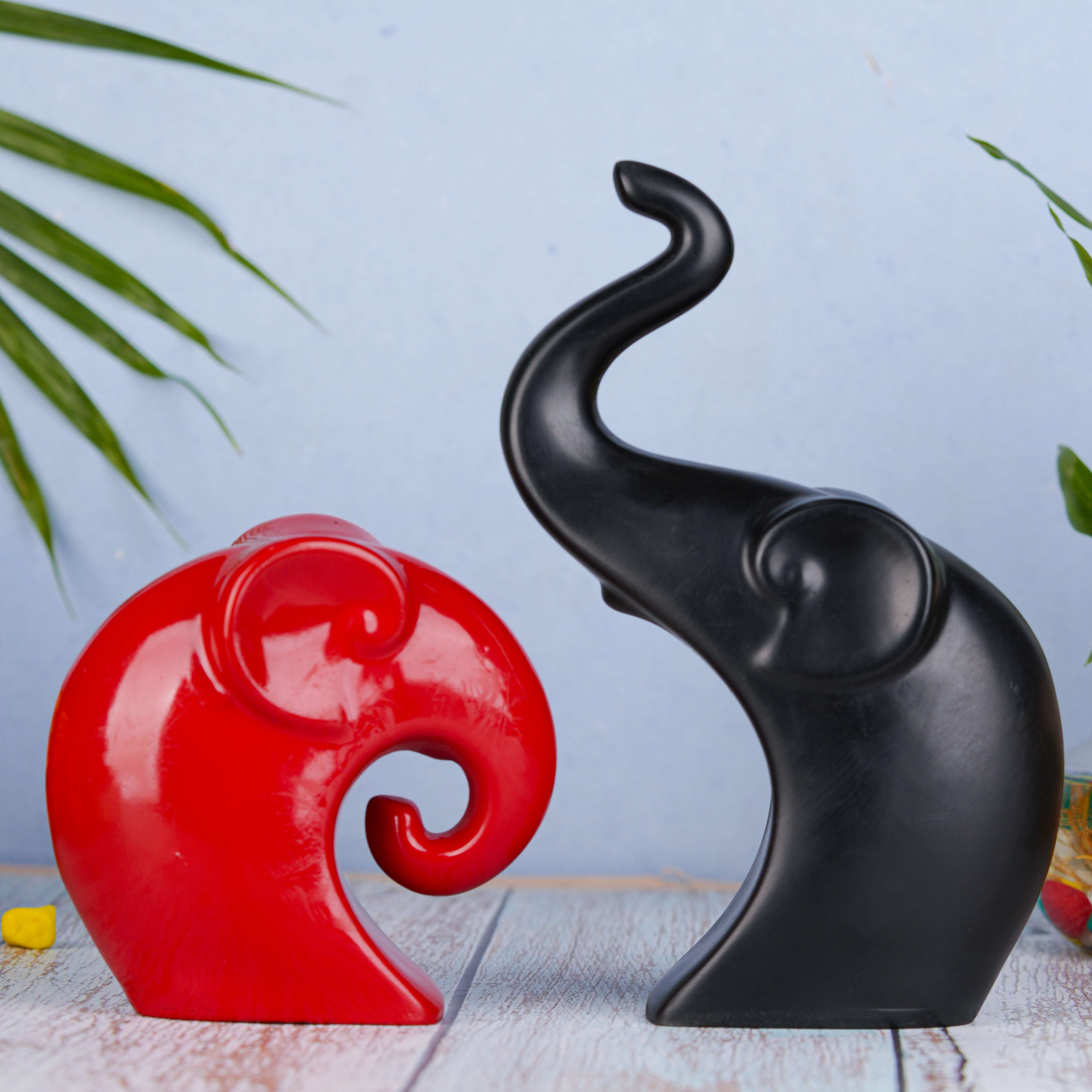 Swastik Creations Elephant Family Showpiece, Ceramic Gloss Finish Auspicious Figurines for Living Room, Office, Bedroom (Set of 2) - SWASTIK CREATIONS The Trend Point