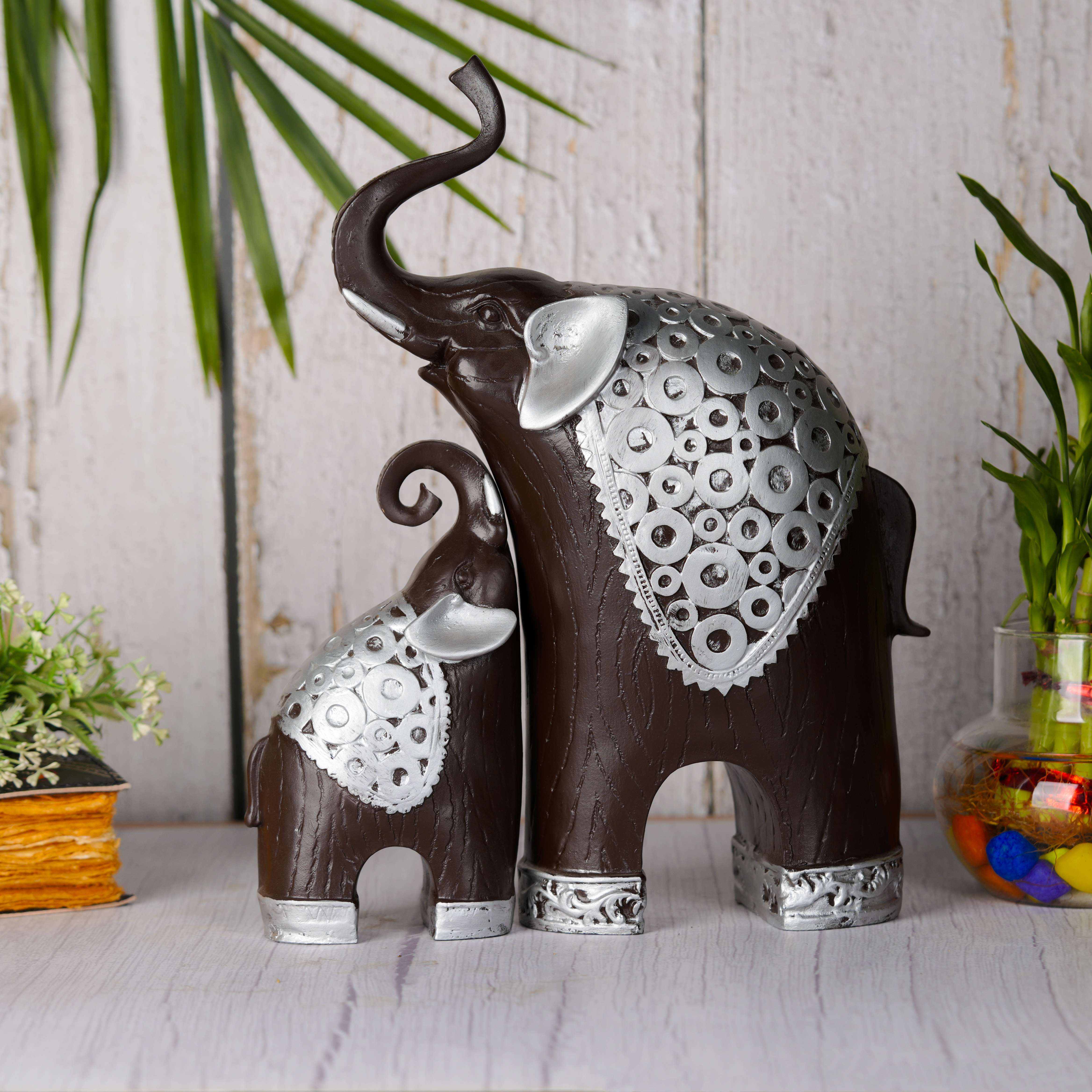 Swastik Creations Elephant Pair Showpiece Figurine for Home Decor Living Room Decor Gifting Diwali Gifts for Family and Friends - SWASTIK CREATIONS The Trend Point