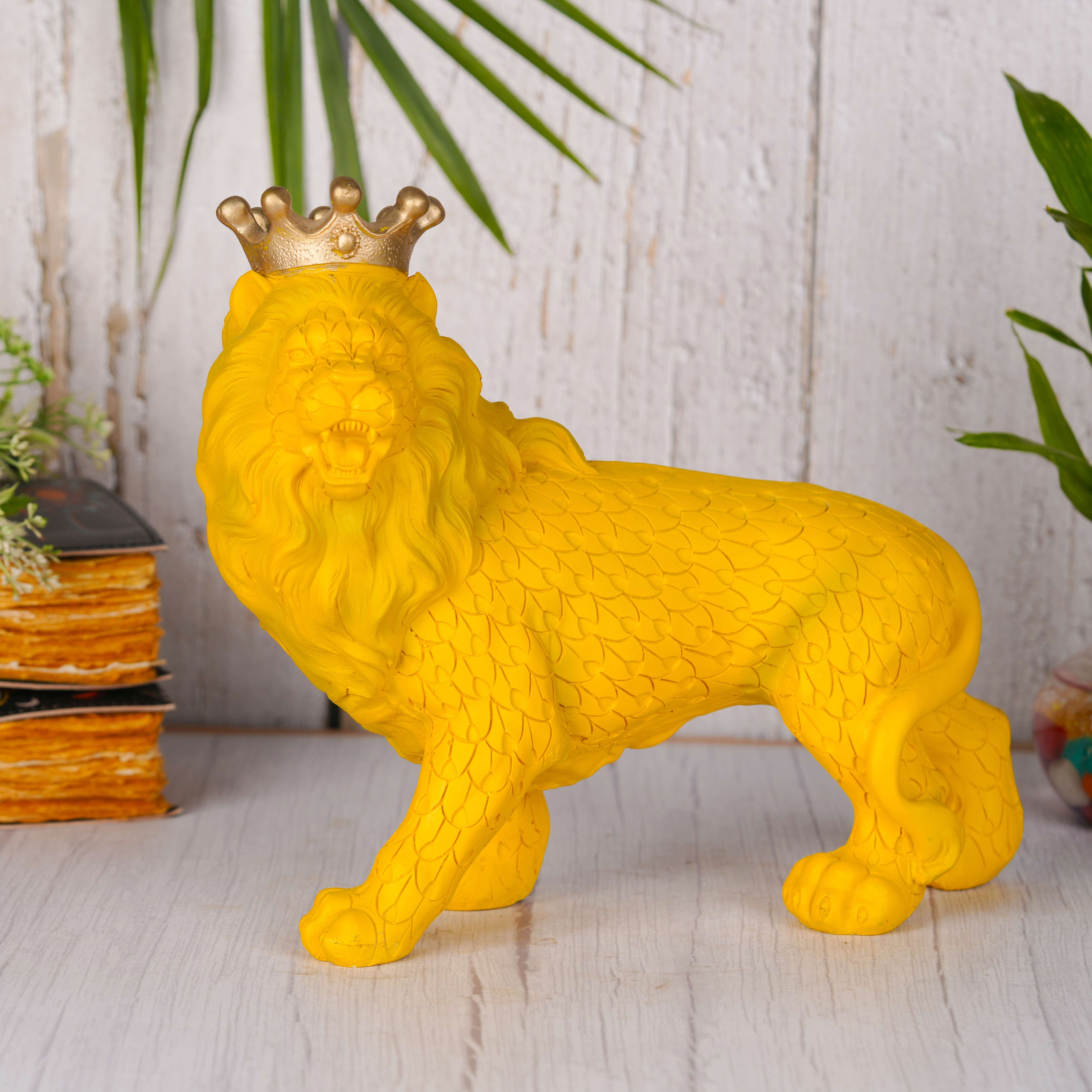 Swastik Creations Lion Statue with Gold Crown, King of The Forest Lion Statue,Glod Crown Lion Figurine Sculpture Animal Decoration (Yellow) - SWASTIK CREATIONS The Trend Point