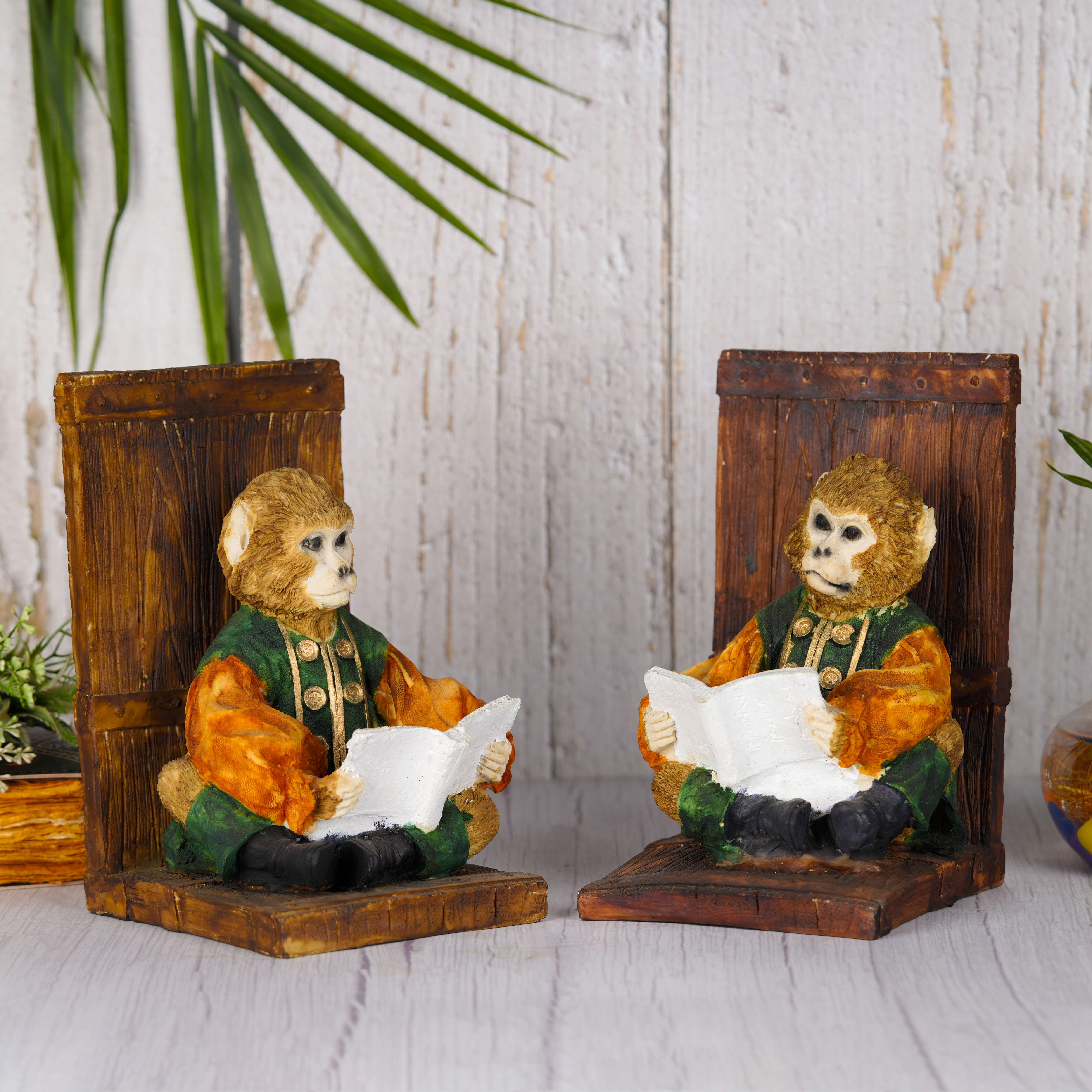Swastik Creations Monkey with Books Set of 2 Mordern Art Figurine - Home Interior Decor Showpiece Decorative Handicraft Item for Home Office Workplace Gift Purpose - SWASTIK CREATIONS The Trend Point