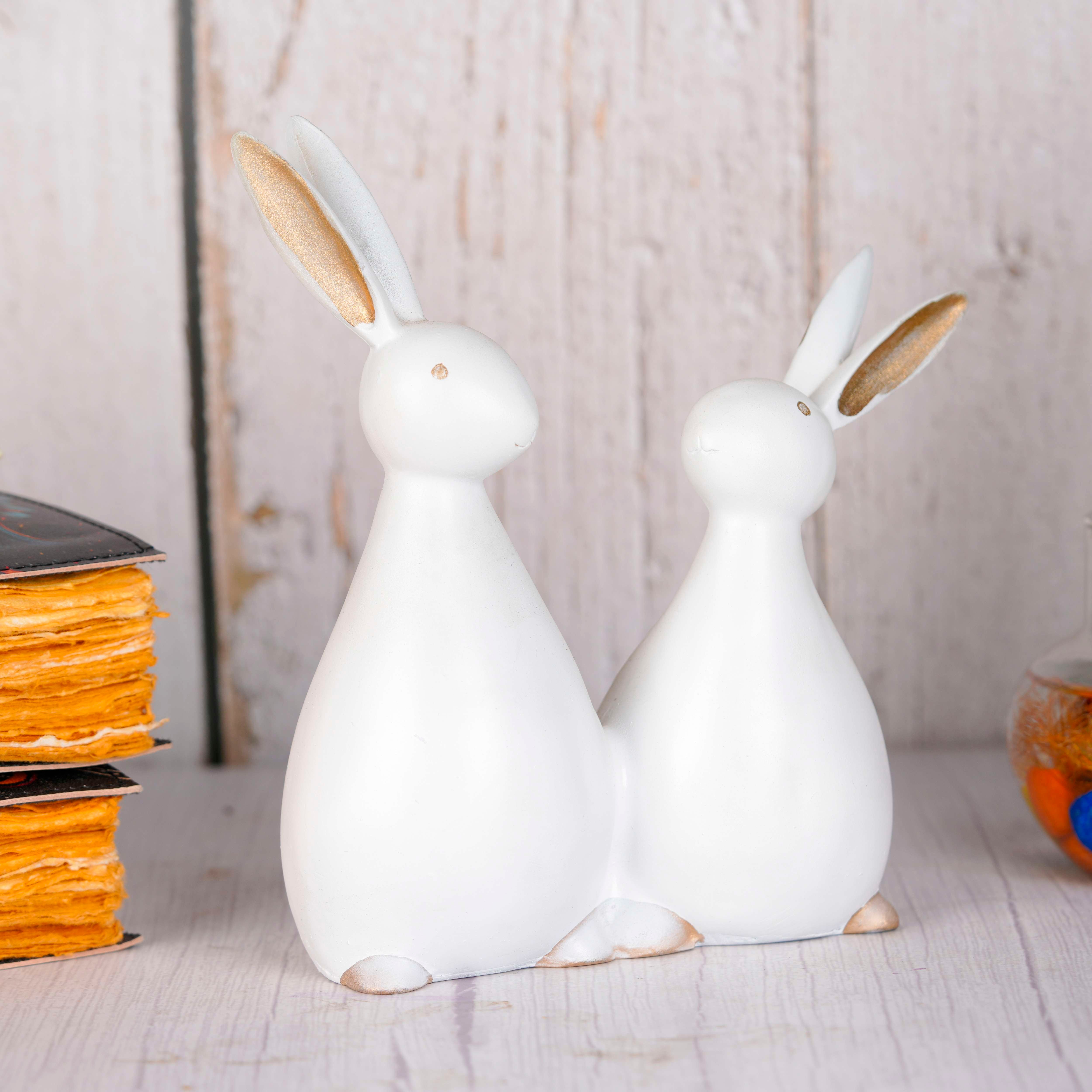 Swastik Creations Rabbit Statue Bunny Figurine Resin Animal Sculpture for Home Decoration Cute Pair Statue for Home Showpiece Decorative Showpiece - SWASTIK CREATIONS The Trend Point