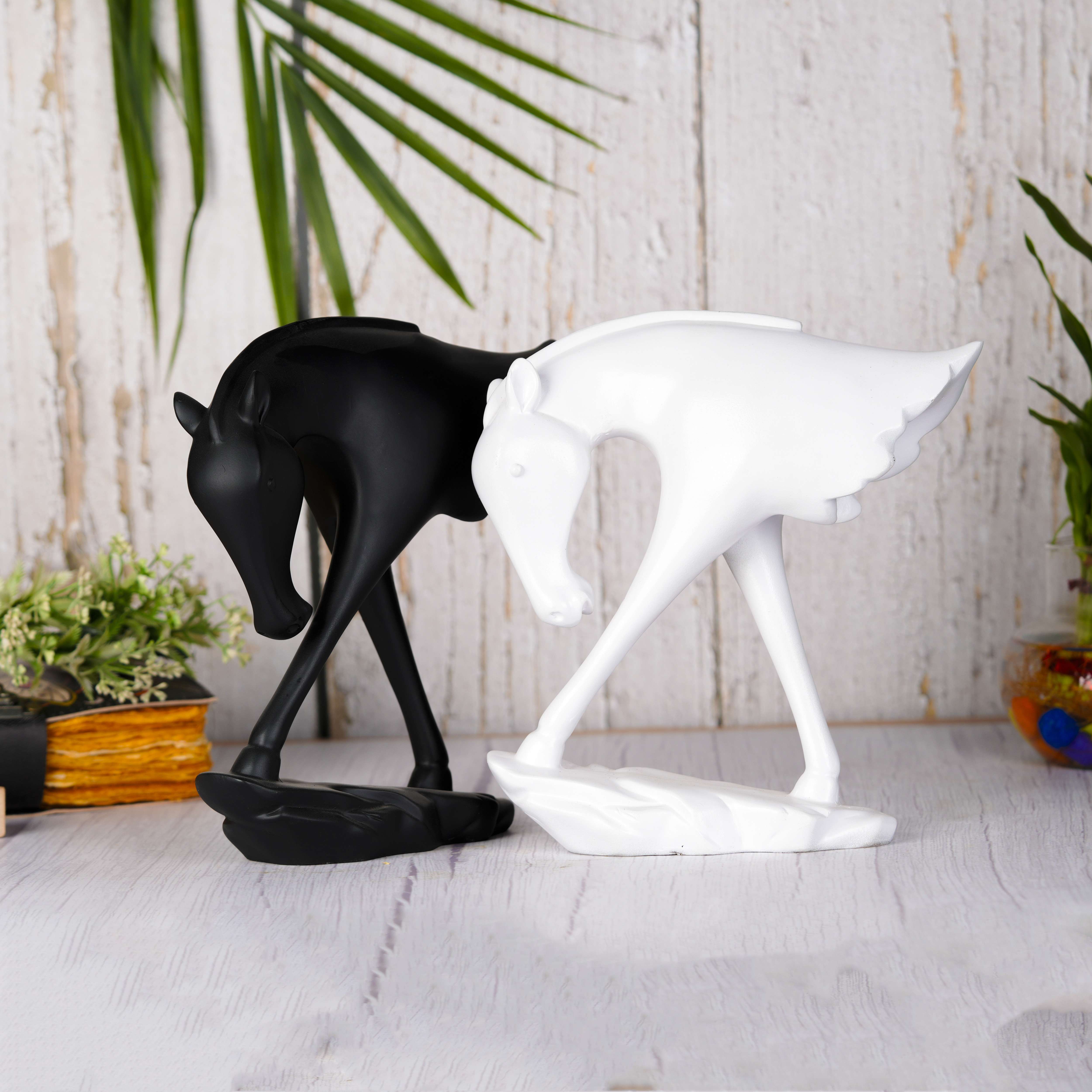 Swastik Creations Set of 2 Half Horse Showpieces Elegant Black and White Decorative Figurines for Home Decor - SWASTIK CREATIONS The Trend Point