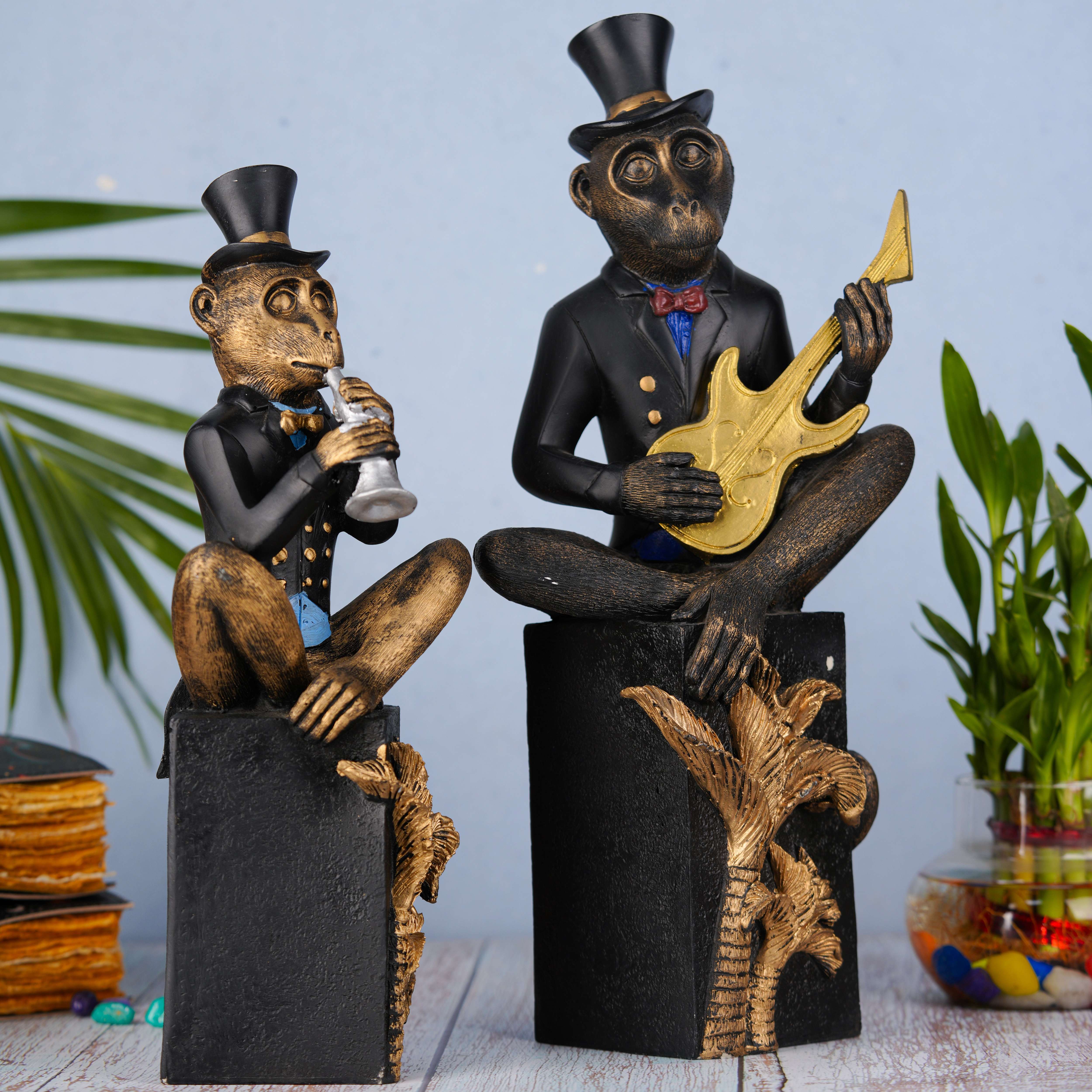 Swastik Creations Set of two Musical Monkey Playing Guitar and Clarinet Showpiece for Home Decor Living Room - SWASTIK CREATIONS The Trend Point
