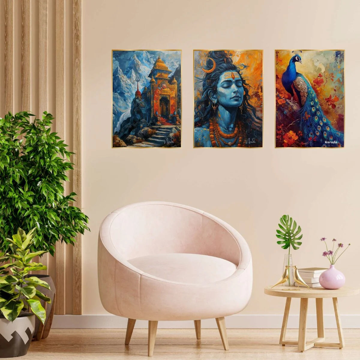 CH-GD3-8 Set of Three Wall Paintings for Wall Decoration Golden Framed Wall Paintings for Living Room & Bedroom Wall Art for Home Decoration & Office Wall Décor SWASTIK CREATIONS The Trend Point