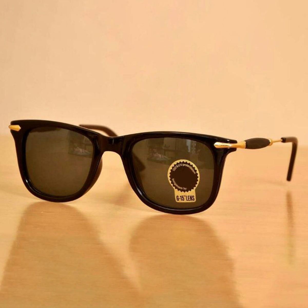 Black Enigte Square Sunglasses (SUN-RN-2148-BLK1GLD-M) SWASTIK CREATIONS The Trend Point