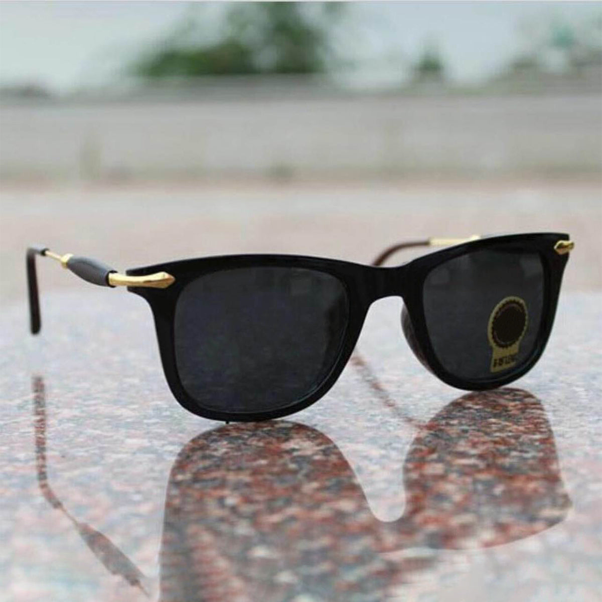 Black Enigte Square Sunglasses (SUN-RN-2148-BLK1GLD-M) SWASTIK CREATIONS The Trend Point