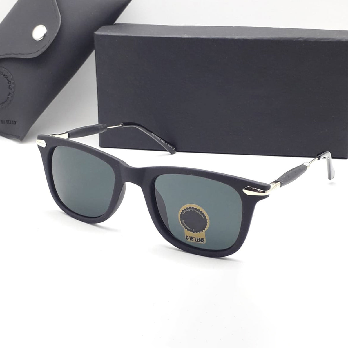 Black Enigte Square Sunglasses (SUN-RN-2148-BLK1GLD-M) SWASTIK CREATIONS The Trend Point