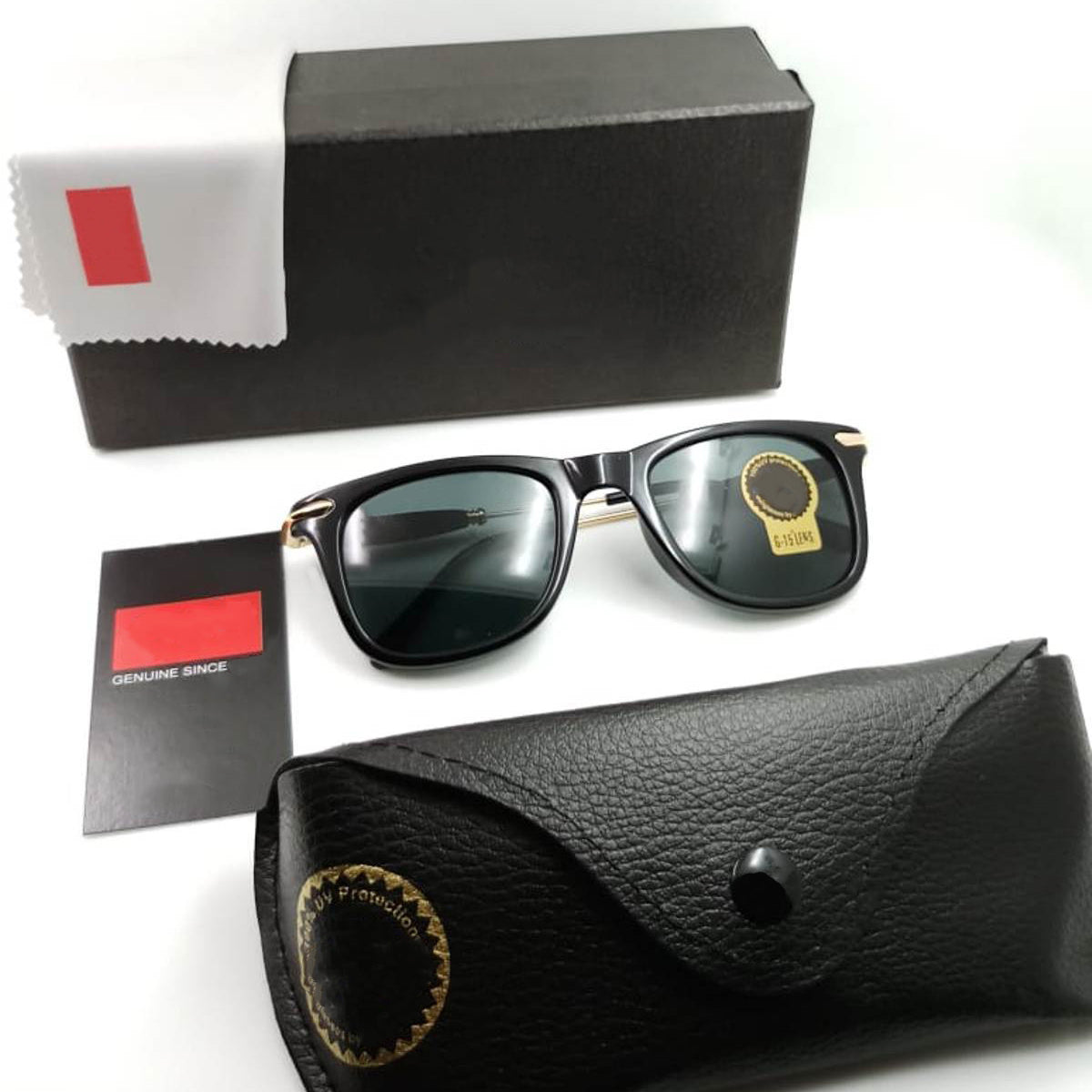 Black Enigte Square Sunglasses (SUN-RN-2148-BLK1GLD-M) SWASTIK CREATIONS The Trend Point