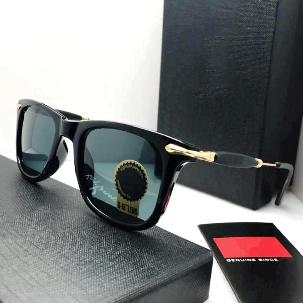 Black Enigte Square Sunglasses (SUN-RN-2148-BLK1GLD-M) SWASTIK CREATIONS The Trend Point