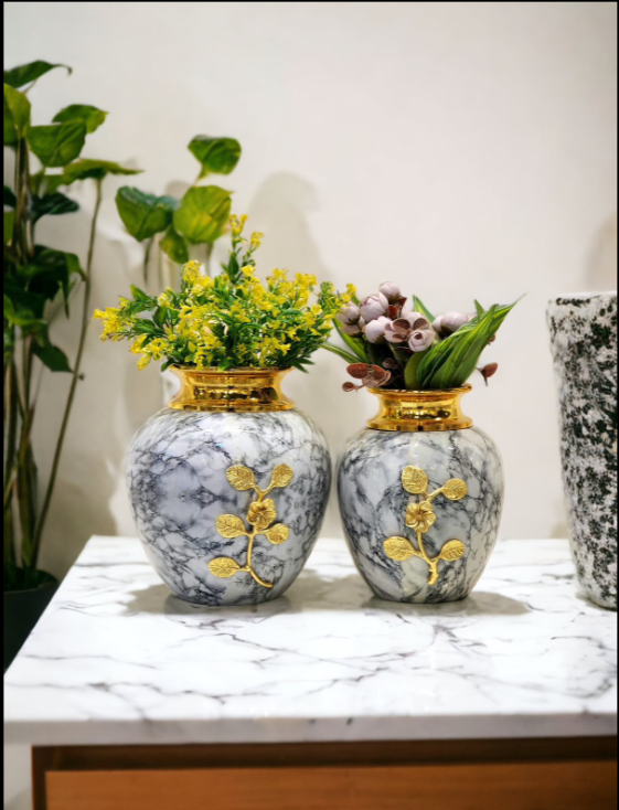 Table Top Grey Metal Vases | Set of 2 - SWASTIK CREATIONS The Trend Point