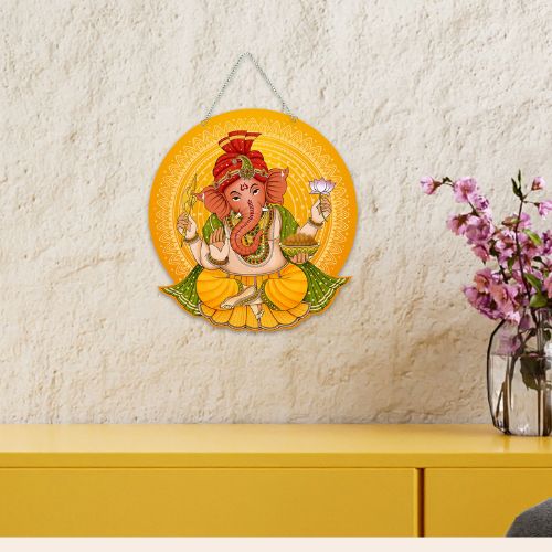 Swastik Trend Point Decorative Wooden Ganesha Wall Hanging || Digitally Printed Wall Hanging Art Decoration Item For Home Pooja Room Decoration Living Room and Office SWASTIK CREATIONS The Trend Point