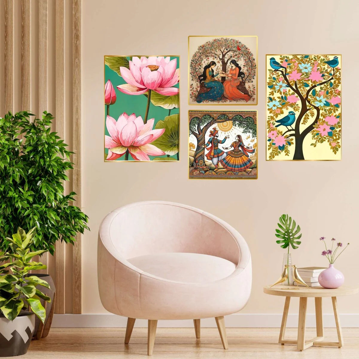 CH-GD4-11 Set of Four Wall Paintings for Wall Decoration Golden Framed Wall Paintings for Living Room & Bedroom Wall Art for Home Decoration & Office Wall Décor SWASTIK CREATIONS The Trend Point