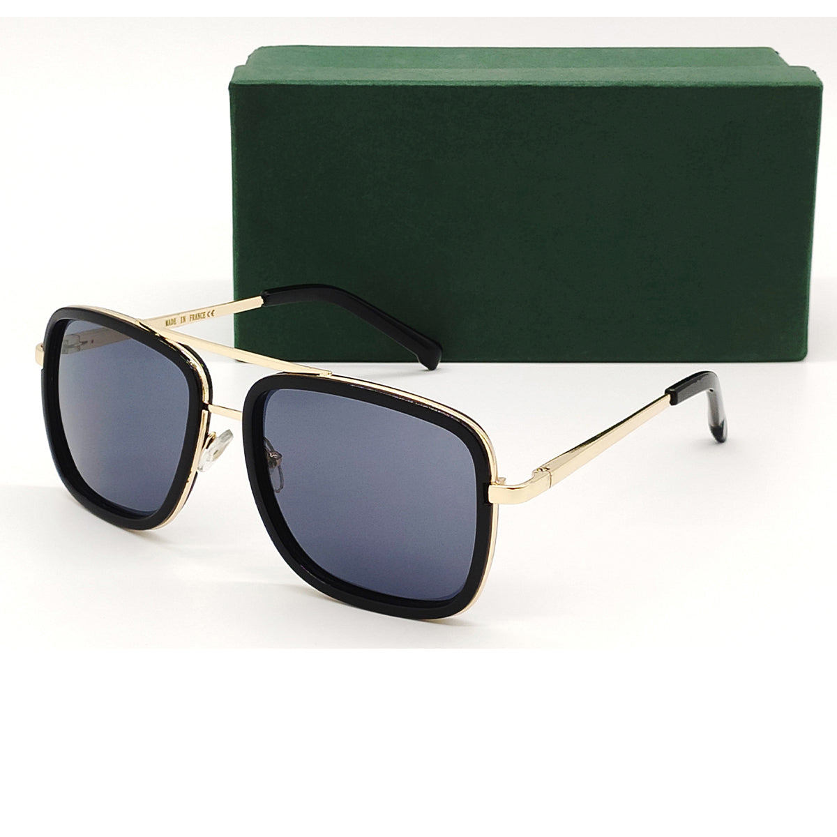 Black HUMBLEE Square Sunglasses (SUN-LC-0652-BLK1GLD-LARGE)