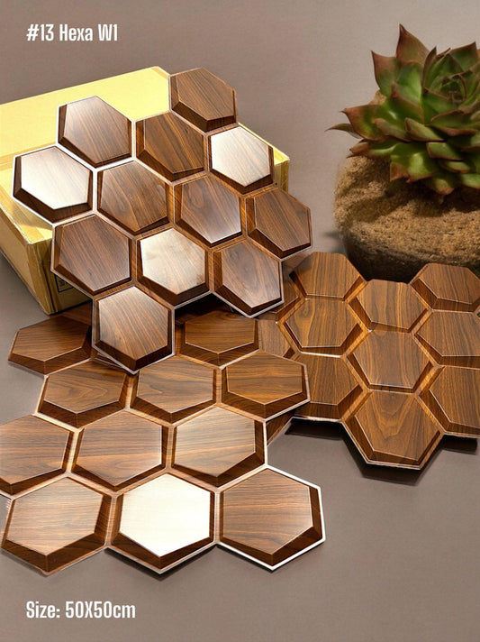 Hexagon 3D PVC Brown Wall Panels (Box of 50 pc) - 3 colors