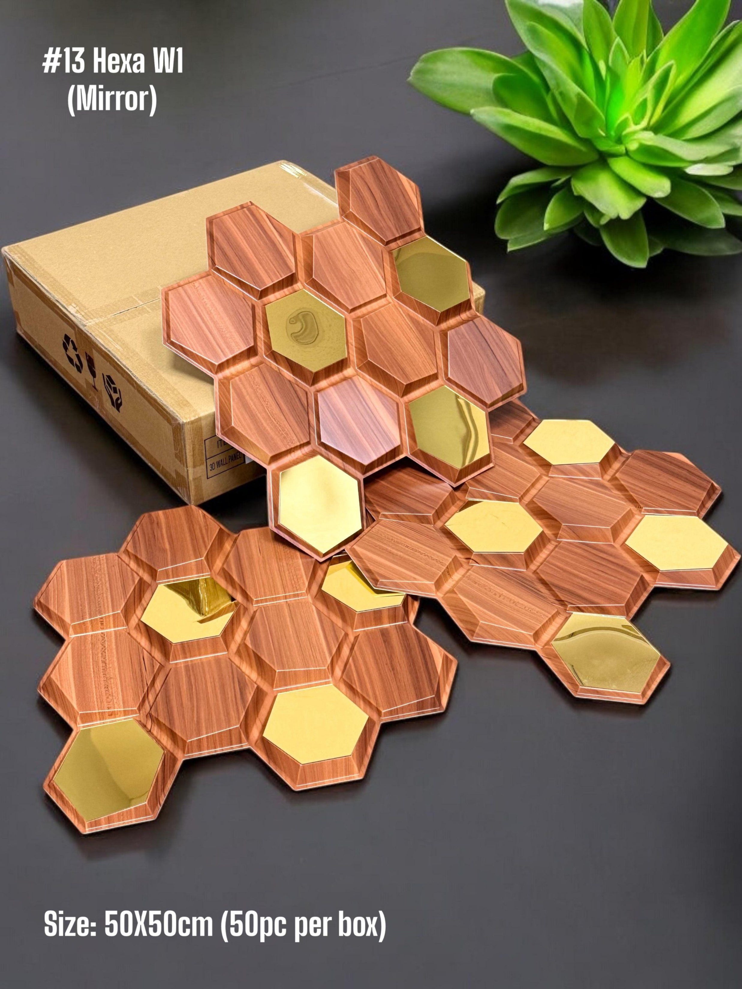 #13 Hexa 3D PVC Panel Emerald (Mirror) - 3 colors option - (Size 50*50cm)