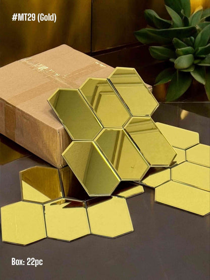 #MT29 Golden Geometrical Glass Mirror Mosaic Tile (Box of 22 Pcs) (1 Tile Coverage Area 1 Sq Ft)