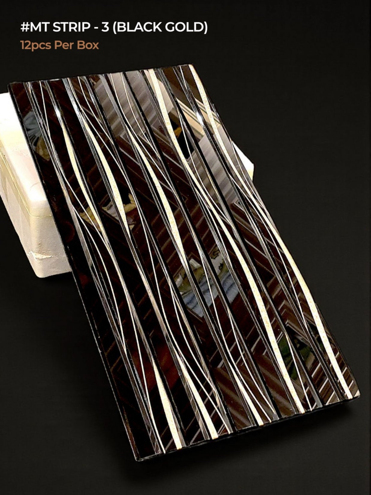 Self adhesive Mosaic Black Gold Fluted Mirror Panels (BOX OF 12PCS) (Size 12x24 inches)