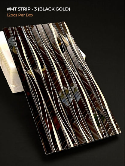 Self adhesive Mosaic Black Gold Fluted Mirror Panels (Min 12PCS) (Size 12x24 inches)