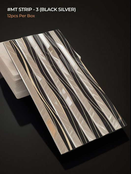 Self adhesive Mosaic Silver & Black Fluted Mirror Panels (BOX OF 12PCS) (Size 12x24 inches)