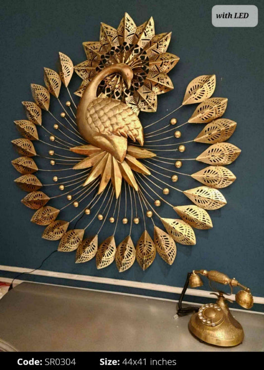 Golden Peacock Mandala Metal Wall Art