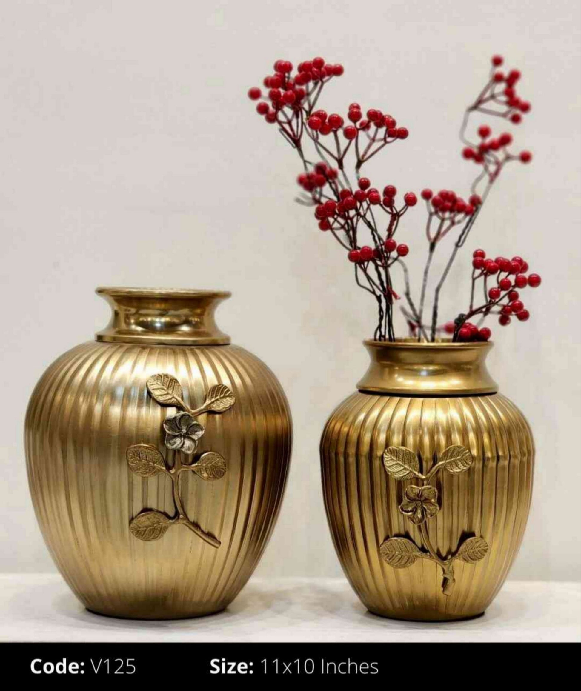 Flower Casted Golden Texture Metal Vases | Set of 2