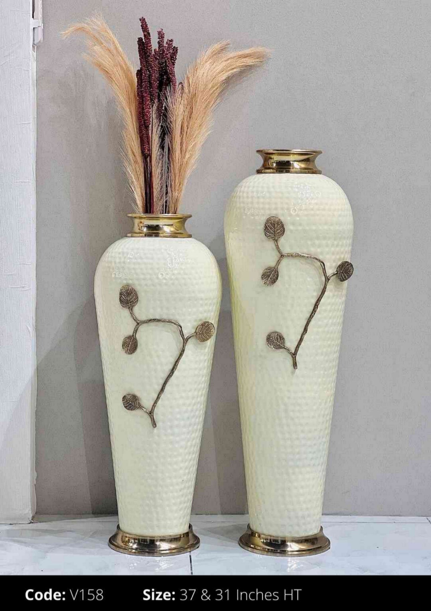 Off-White Floor Metal Vases | Set of 2 SWASTIK CREATIONS The Trend Point