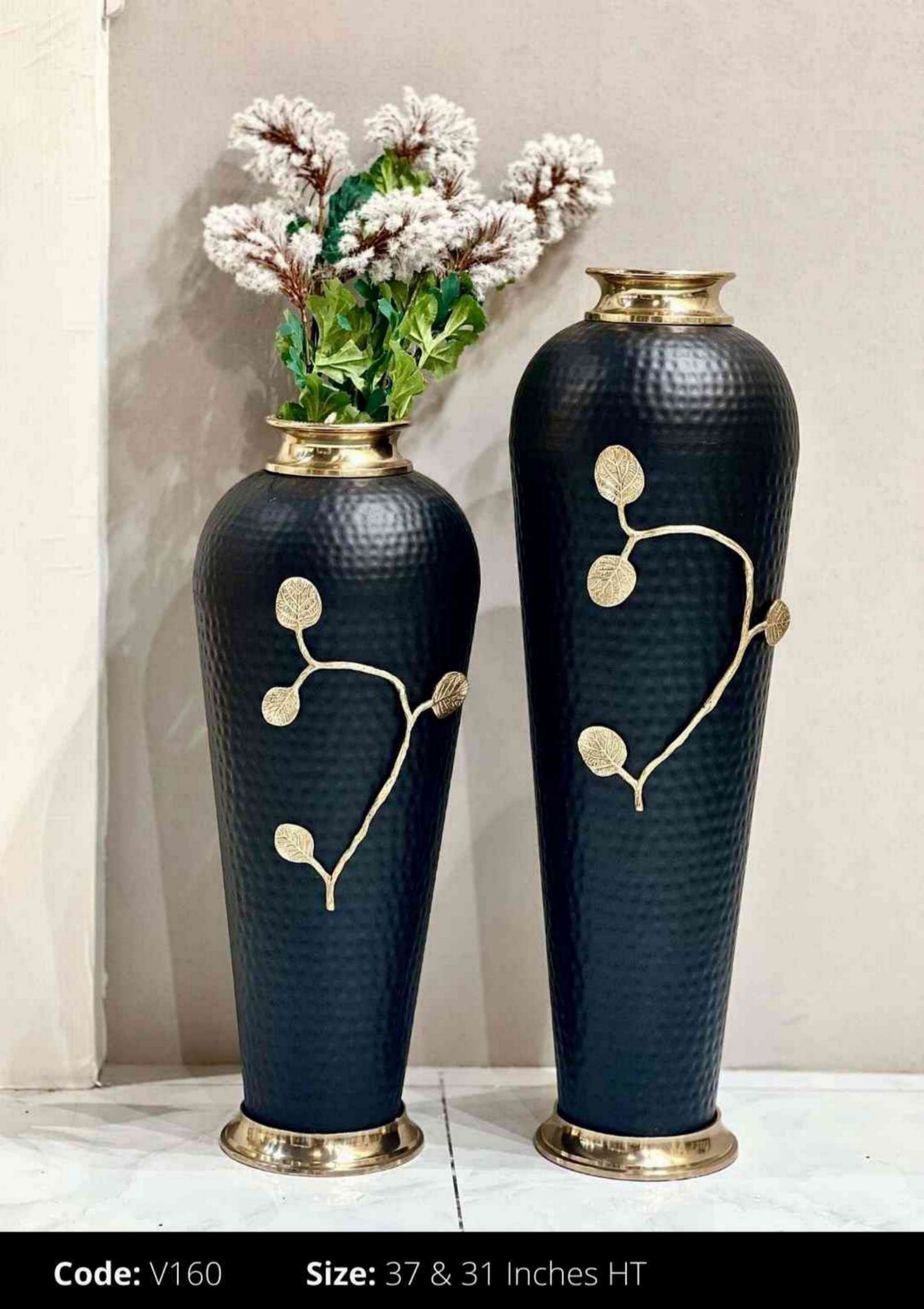 Black Textured Floor Metal Vases | Set of 2 SWASTIK CREATIONS The Trend Point