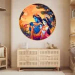 CH-RKR16 Radiance of Love: Radha and Krishna Together Painting with Frame Sparkle Glossy Round Golden Framed Large Painting Office, Living Room, Bedroom, Home Decoration SWASTIK CREATIONS The Trend Point