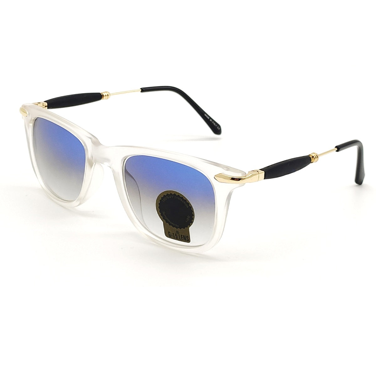 Blue Enigte Square Sunglasses (SUN-RN-2148-BLU2CLR-GLD-M) SWASTIK CREATIONS The Trend Point