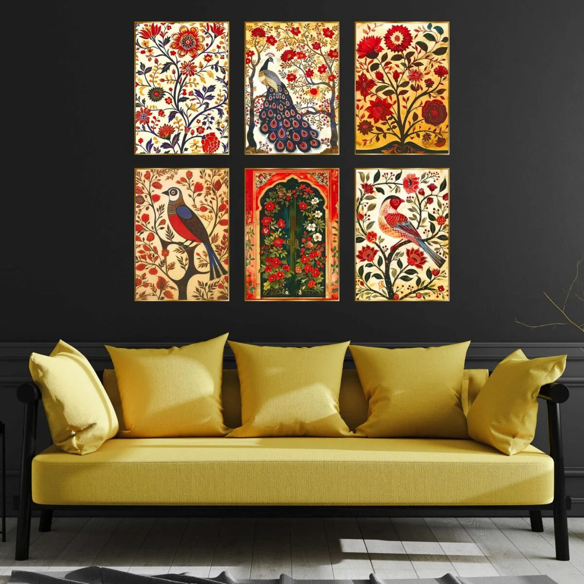 CH-GD6-9 Set of Six Wall Paintings for Wall Decoration Golden Framed Wall Paintings for Living Room & Bedroom Wall Art for Home Decoration & Office Wall Décor SWASTIK CREATIONS The Trend Point