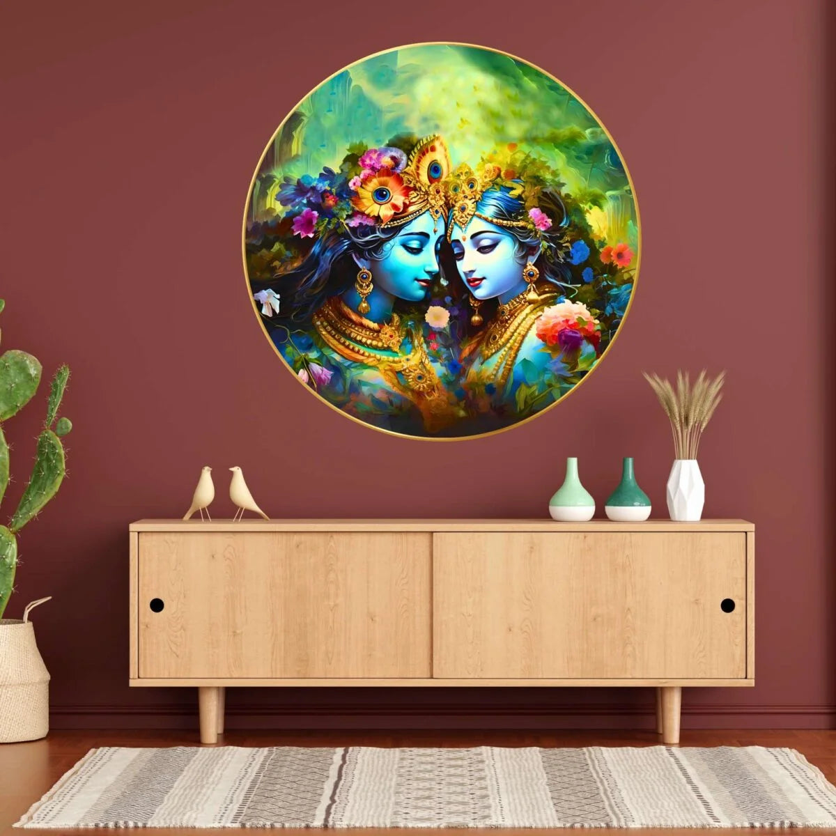 CH-RKR12 Krishna Radha Wall Painting with Frame Sparkle Glossy Round Golden Framed Large Painting Office, Living Room, Bedroom, Home Decoration SWASTIK CREATIONS The Trend Point