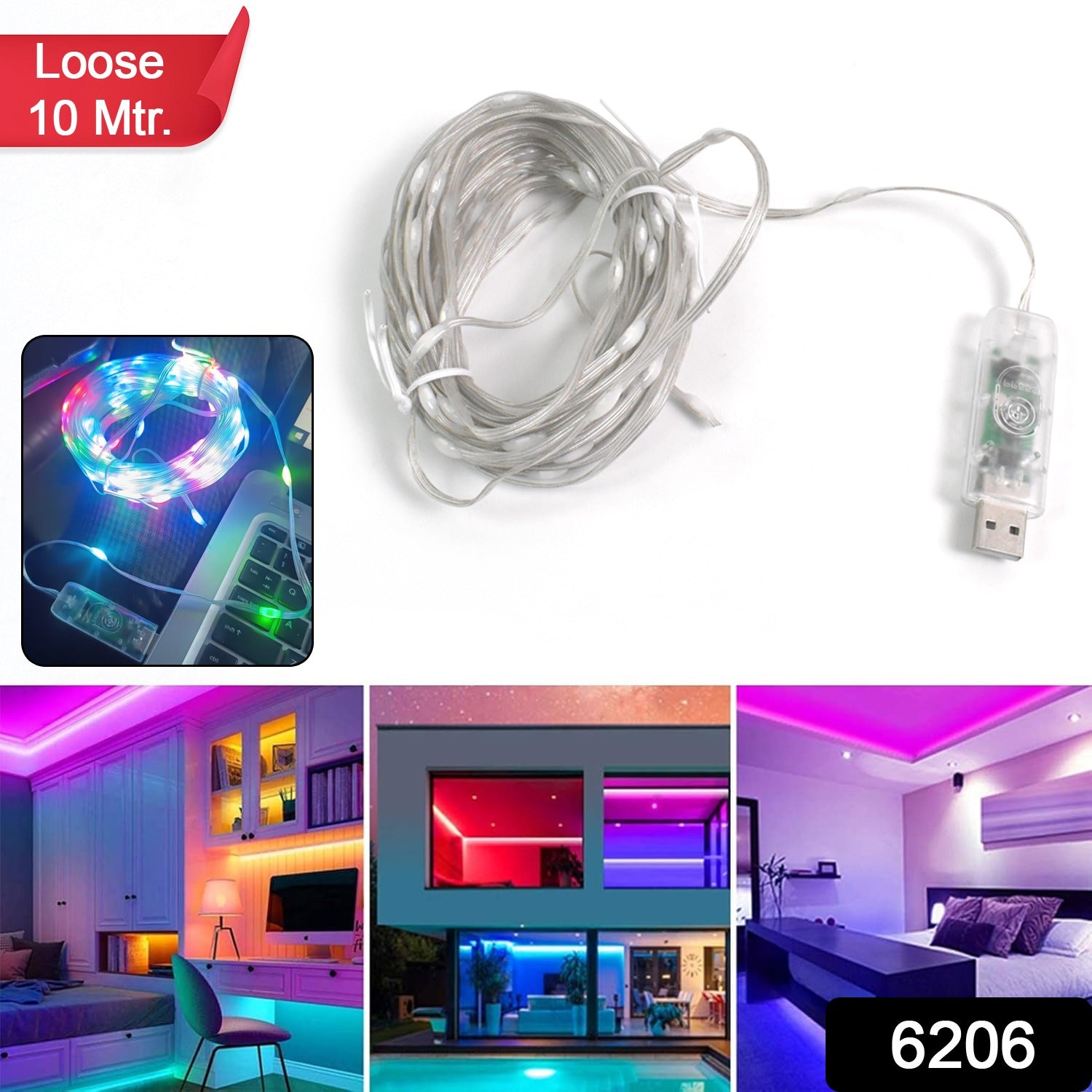 Multi Coloured 10M RGB LED Strip Lights (1 Pc / Loose)