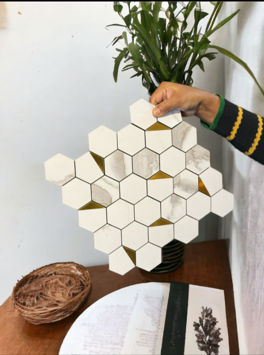 White Marble Design Mosaic Tile (Min Box of 55pc) - SWASTIK CREATIONS The Trend Point