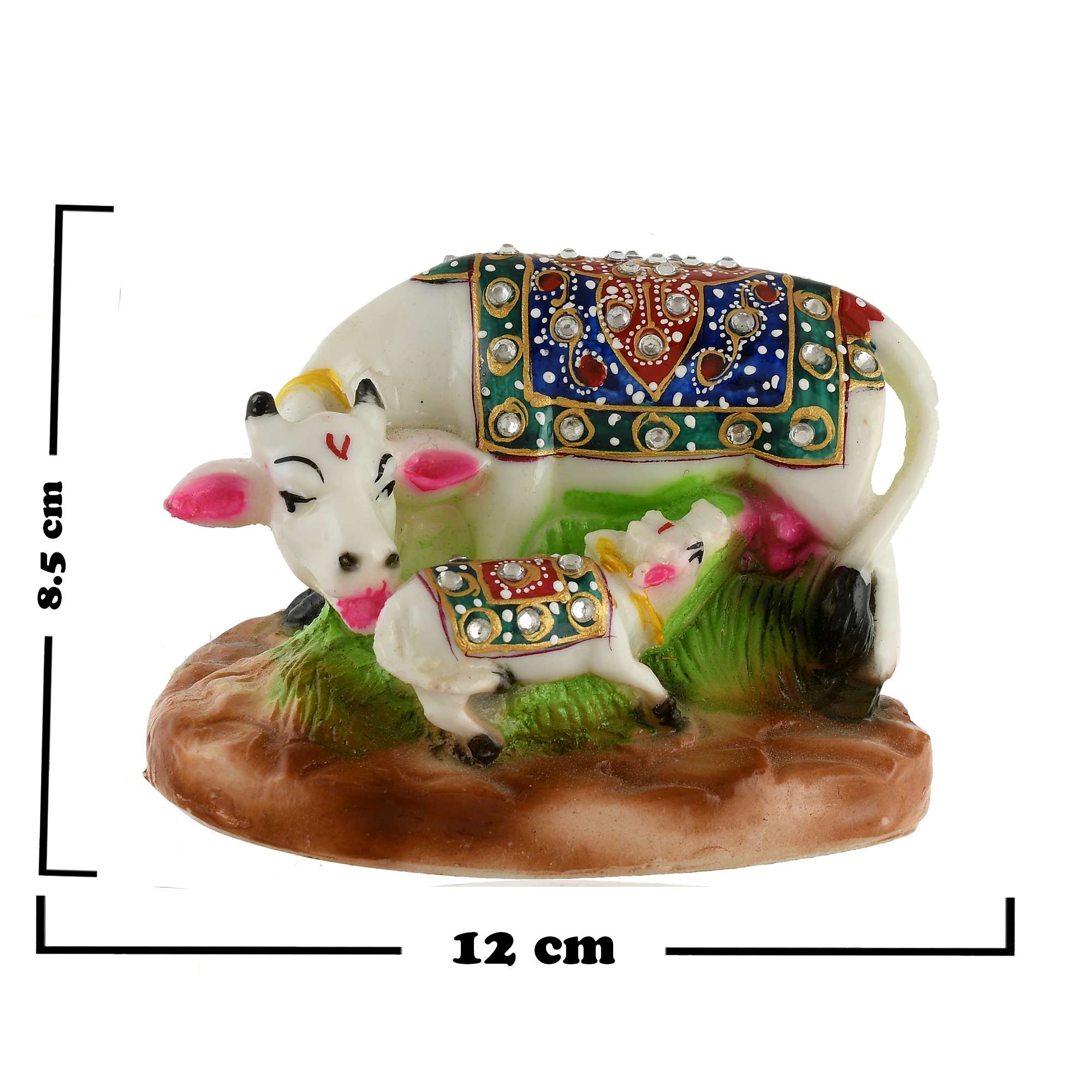 White Marble Kamdhenu Cow and Calf Statue (8.5 cm x 12 cm) (MRC-1) - SWASTIK CREATIONS The Trend Point