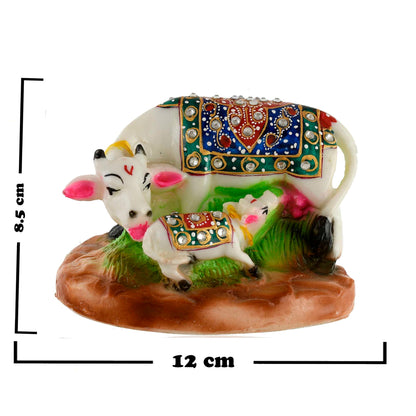 White Marble Kamdhenu Cow and Calf Statue (8.5 cm x 12 cm) (MRC-1) - SWASTIK CREATIONS The Trend Point