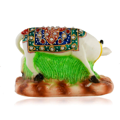 White Marble Kamdhenu Cow and Calf Statue (8.5 cm x 12 cm) (MRC-1) - SWASTIK CREATIONS The Trend Point