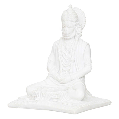 White Marble Lord Hanuman Sitting Statue with gada & Reading Book Decorative Showpiece (NMB-HN4) - SWASTIK CREATIONS The Trend Point